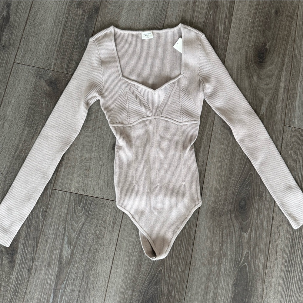 Beige Long Sleeve Knit Bodysuit NWT